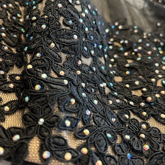 EMOTION Two Piece Cropped Black Mesh Glam Lace Tutu Mini Prom Punk Dress Outfit - Picture 6 of 14